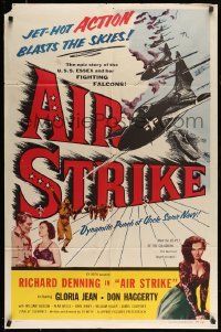 4j032 AIR STRIKE 1sh '55 Uncle Sam's dynamite Navy, jet-hot ACTION blasts the skies!