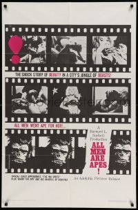 4j037 ALL MEN ARE APES 1sh '65 bizarre sexploitation, sexy Stephanie De Passe!