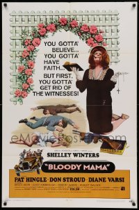4j087 BLOODY MAMA int'l 1sh '70 Roger Corman, AIP, crazy Shelley Winters w/Bible and tommy gun!