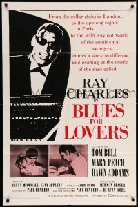 4j093 BLUES FOR LOVERS 1sh '66 Ballad in Blue, cool b&w image of Ray Charles playing piano!
