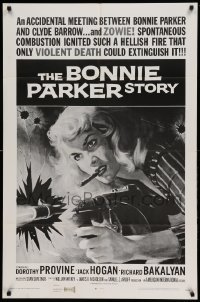 4j098 BONNIE PARKER STORY 1sh R68 great art of the cigar-smoking hellcat of the roaring '30s!