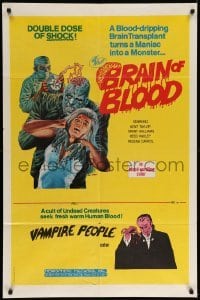 4j104 BRAIN OF BLOOD/BLOOD DRINKERS 1sh '71 double dose of shock, cool Gray Morrow horror art!