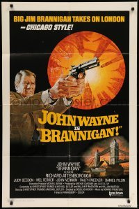 4j105 BRANNIGAN int'l 1sh '75 great different art of fighting John Wayne in England!