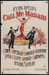 4j124 CALL ME MADAM 1sh '53 Ethel Merman, Donald O'Connor & Vera-Ellen sing Irving Berlin songs!