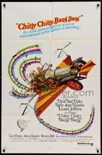 4j148 CHITTY CHITTY BANG BANG 1sh '69 Dick Van Dyke, Sally Ann Howes, art of flying car!
