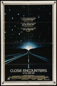 4j163 CLOSE ENCOUNTERS OF THE THIRD KIND 1sh '77 Spielberg's classic, silver border design!