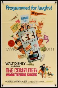 4j173 COMPUTER WORE TENNIS SHOES revised 1sh '69 Disney, art of young Kurt Russell & wacky machine!