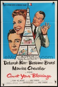 4j183 COUNT YOUR BLESSINGS 1sh '59 Deborah Kerr, Rossano Brazzi & Maurice Chevalier in Paris!