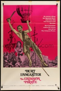 4j195 CRIMSON PIRATE int'l 1sh R71 great image of barechested Burt Lancaster swinging on rope!