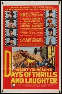 4j217 DAYS OF THRILLS & LAUGHTER 1sh '61 Charlie Chaplin, Laurel & Hardy, cool train chase art!
