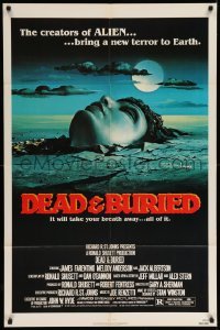 4j219 DEAD & BURIED 1sh '81 really cool horror art of person buried up to the neck by Campanile!