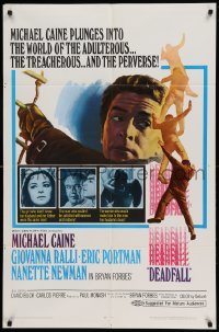 4j223 DEADFALL 1sh '68 cool close-up of Michael Caine, Giovanna Ralli, Bryan Forbes