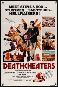 4j227 DEATHCHEATERS 1sh '76 Hargreaves, meet Steve & Rod... stuntmen... saboteurs... hellraisers!