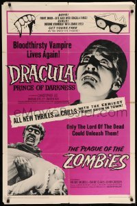 4j247 DRACULA PRINCE OF DARKNESS/PLAGUE OF THE ZOMBIES 1sh '66 bloodsuckers & undead double-bill!