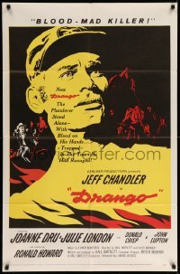 4j248 DRANGO 1sh '57 art of Jeff Chandler, a man against a town gone mad with lust!