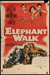 4j262 ELEPHANT WALK 1sh '54 Elizabeth Taylor, Dana Andrews & Peter Finch, art by Rehberger!