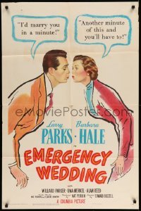 4j264 EMERGENCY WEDDING 1sh '50 Larry Parks would marry Barbara Hale in a minute!