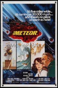 4j571 METEOR English 1sh '79 Sean Connery, Natalie Wood, different art with WTC by Tanenbaum!