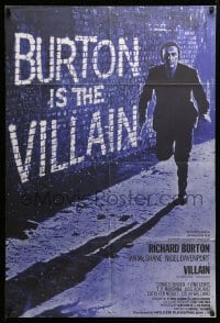 4j949 VILLAIN English 1sh '71 Richard Burton has the face of a Villain, cool art!
