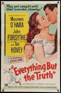 4j270 EVERYTHING BUT THE TRUTH 1sh '56 sexy Maureen O'Hara got caught with her scandals showing!