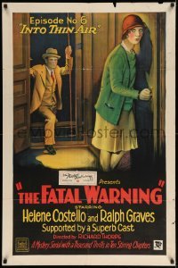 4j281 FATAL WARNING chapter 6 1sh '29 stone litho of Graves & Helene Costello, Into Thin Air!