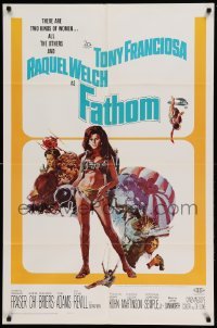 4j282 FATHOM 1sh '67 art of sexy nearly-naked Raquel Welch in skydiving harness & action scenes!