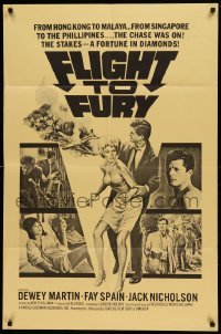 4j301 FLIGHT TO FURY 1sh '64 cool art of Dewey Martin, Fay Spain & Jack Nicholson!