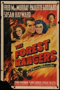 4j305 FOREST RANGERS style A 1sh '42 art of Fred MacMurray, P. Goddard & Susan Hayward in blaze!