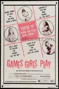 4j327 GAMES GIRLS PLAY 1sh '75 Christina Hart, Jane Anthony, you're it when you play with them!