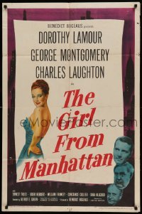 4j341 GIRL FROM MANHATTAN 1sh '48 George Montgomery, art of sexy Dorothy Lamour!
