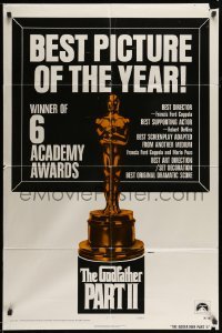 4j354 GODFATHER PART II style B int'l 1sh '74 Francis Ford Coppola, Best Picture, Oscar statuette!