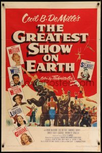 4j370 GREATEST SHOW ON EARTH 1sh '52 best image of James Stewart, Betty Hutton & Emmett Kelly!