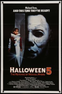 4j377 HALLOWEEN 5 1sh '89 The Revenge of Michael Myers, cool horror image!