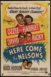 4j395 HERE COME THE NELSONS 1sh '51 Ozzie, Harriet, Ricky, David & Rock Hudson too!