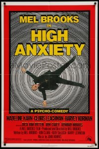 4j398 HIGH ANXIETY 1sh '77 Mel Brooks, great Vertigo spoof design, a Psycho-Comedy!