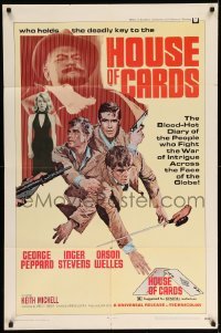 4j412 HOUSE OF CARDS 1sh '69 George Peppard, Orson Welles, Inger Stevens, Rome Italy!