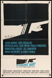 4j431 IN HARM'S WAY 1sh '65 Otto Preminger, classic Saul Bass pointing hand artwork!