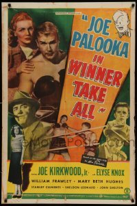 4j445 JOE PALOOKA IN WINNER TAKE ALL 1sh '48 Joe Kirkwood Jr., Elyse Knox, boxing!