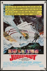 4j449 JUGGERNAUT 1sh '74 Richard Harris, art of ocean liner under attack by Bob McCall!