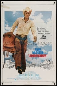 4j452 JUNIOR BONNER int'l 1sh '72 close-up of rodeo cowboy Steve McQueen, sexy Barbara Leigh!