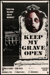 4j454 KEEP MY GRAVE OPEN 25x38 1sh '80 Camilla Carr in tombstone, enter the other side of MADNESS!