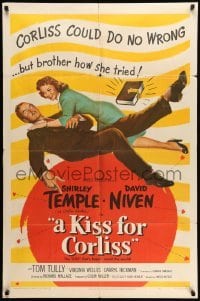4j471 KISS FOR CORLISS 1sh '49 great romantic art of Shirley Temple & David Niven!