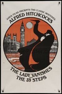 4j478 LADY VANISHES/39 STEPS 1sh '60s Alfred Hitchcock, different art by E. Schongut!