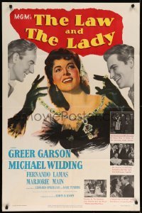 4j489 LAW & THE LADY 1sh '51 art of pretty Greer Garson, Michael Wilding & Fernando Lamas!