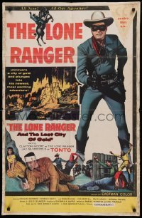 4j507 LONE RANGER & THE LOST CITY OF GOLD 1sh '58 masked Clayton Moore & Jay Silverheels!