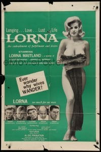 4j513 LORNA 1sh '64 super sexy Lorna Maitland in Russ Meyer sex classic over green background!