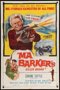 4j520 MA BARKER'S KILLER BROOD 1sh '59 great artwork of the no. 1 female gangster of all time!