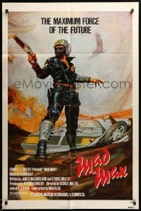 4j527 MAD MAX 1sh '80 George Miller post-apocalyptic classic, Garland art of Mel Gibson!