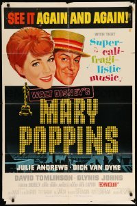 4j555 MARY POPPINS awards 1sh 1965 Julie Andrews, Dick Van Dyke, Disney musical classic!