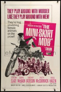4j575 MINI-SKIRT MOB 1sh '68 AIP bikers, sexy hog straddling female animal on the prowl!